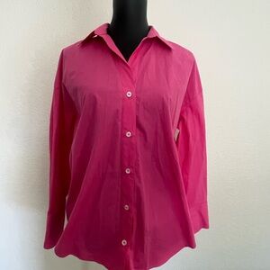 Zara NWT Oversized Poplin Button-Down Shirt Fuchsia Pink